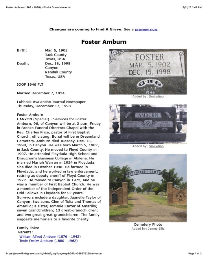 Foster Amburn (1902 - 1998) - Find A Grave Memorial1024_1